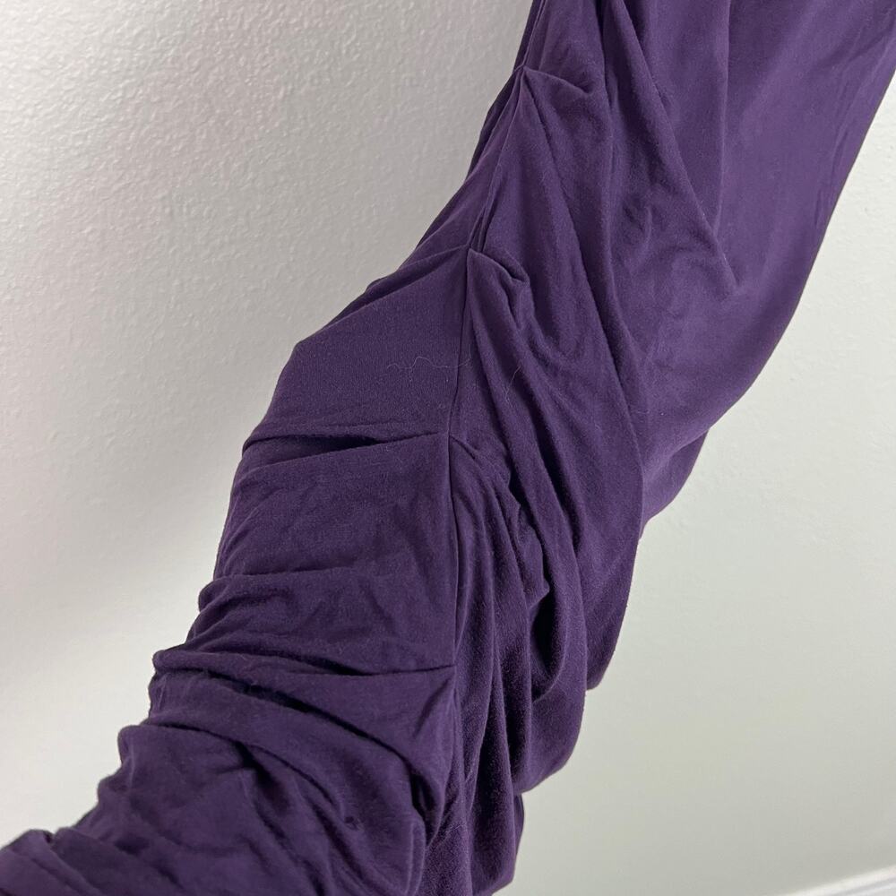Theory Purple Cowl Neck Ruched Side Body Con Midi Dress Size Medium - Picture 6 of 11